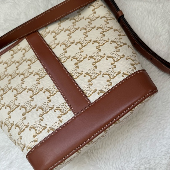 Celine Small Bucket White Canvas Tan Leather - Picture 4 of 7